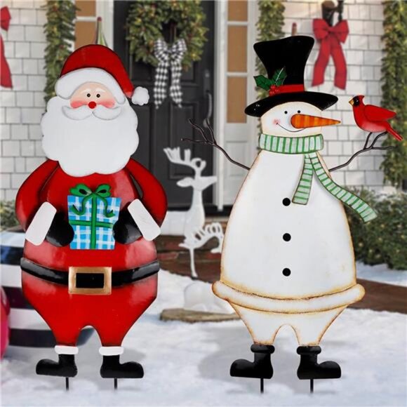 2 Pack Christmas Garden Metal Stakes, 31.5 Inch Decorative Snowman - Picture 3 of 8